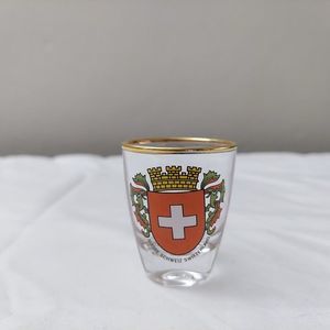 Vintage Switzerland Souvenir Shot Glass Barware Gold Rim Suisse Schweiz